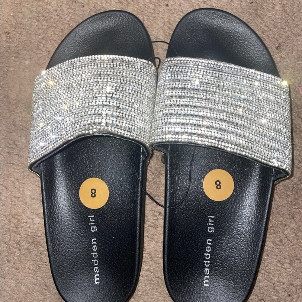 Madden Girl Silver Crystal Slide Sandals